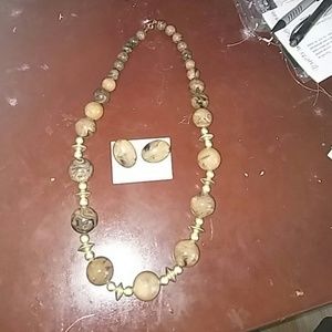 Brown beaded necklace with earrings